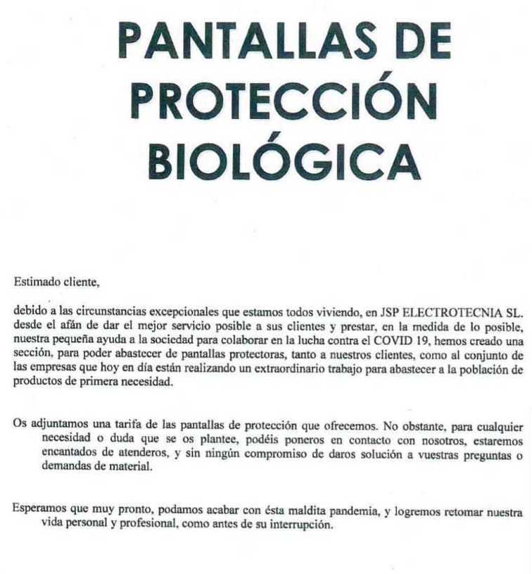 Articulos de proteción contra el COVID 19: Servicios de Jsp Electrotecnia, S.L. Articulos de proteción contra el COVID 19: Servicios de Jsp Electrotecnia, S.L.