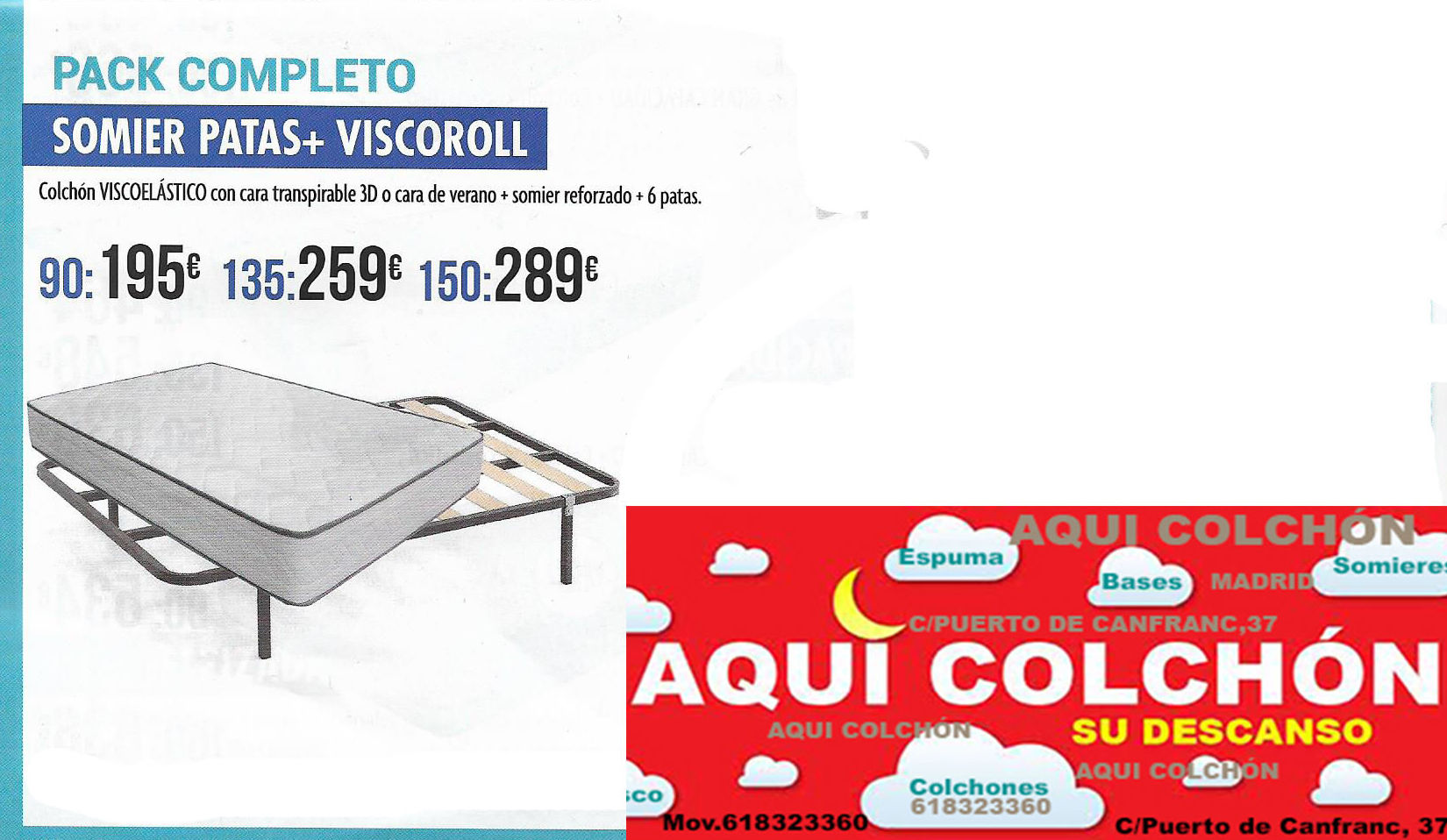 Pack Colchon Visco mas somier. Pack Colchon Visco mas somier.