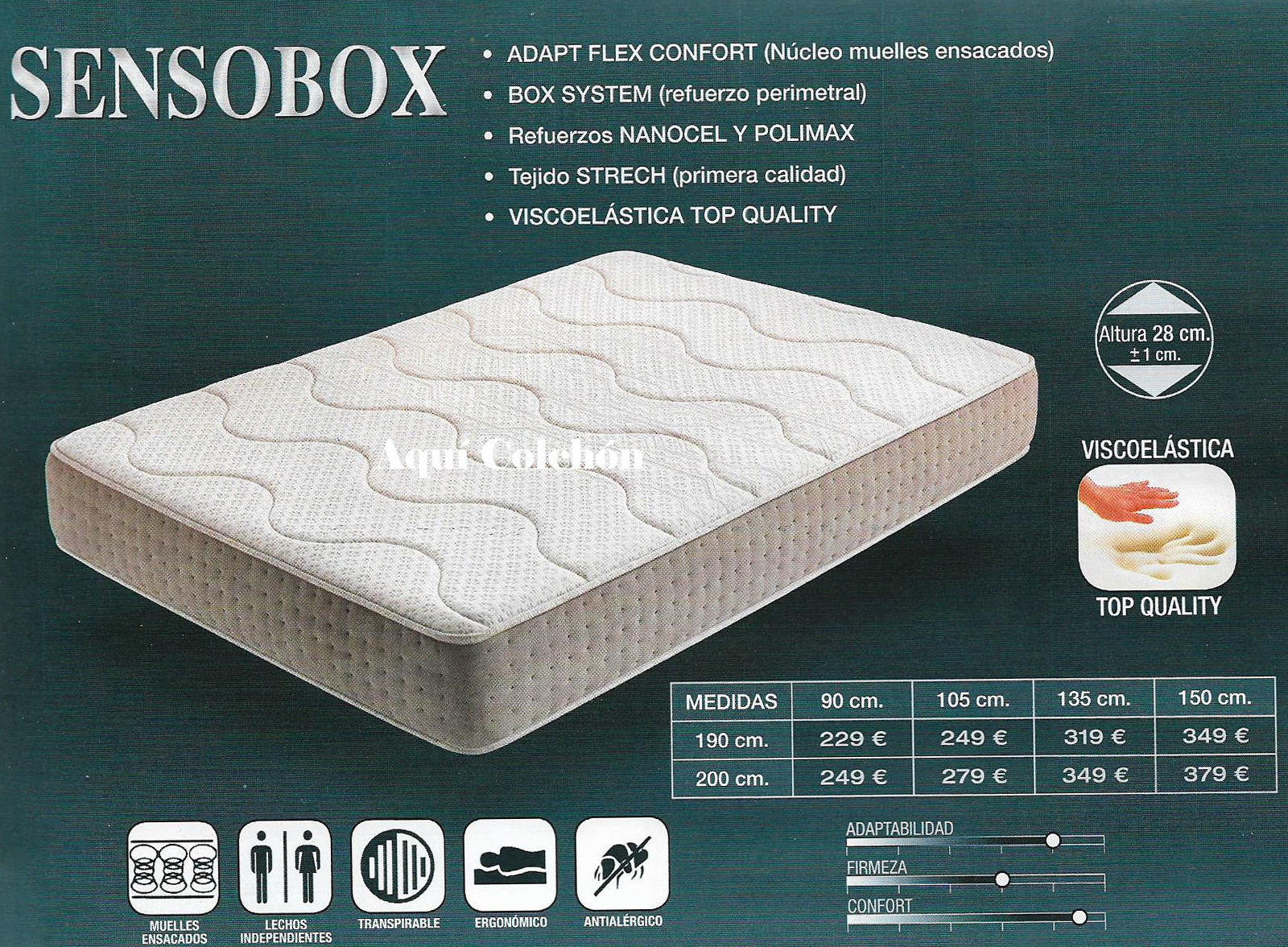 Colchón Sensobox Muelle Ensacado más Visco. Colchón Sensobox Muelle Ensacado más Visco.
