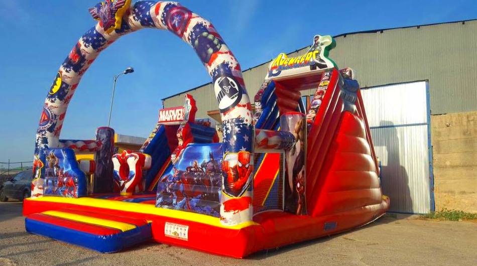 Castillo hinchable 2 toboganes super heroes: Catálogo de Hinchables Happy Jump Castillo hinchable 2 toboganes super heroes: Catálogo de Hinchables Happy Jump