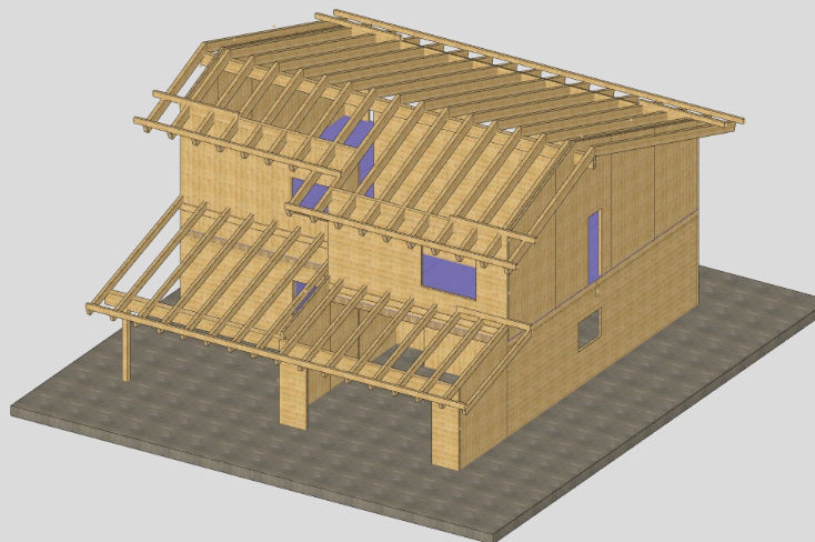 Dibujo casa de madera contra laminada CLT Dibujo casa de madera contra laminada CLT