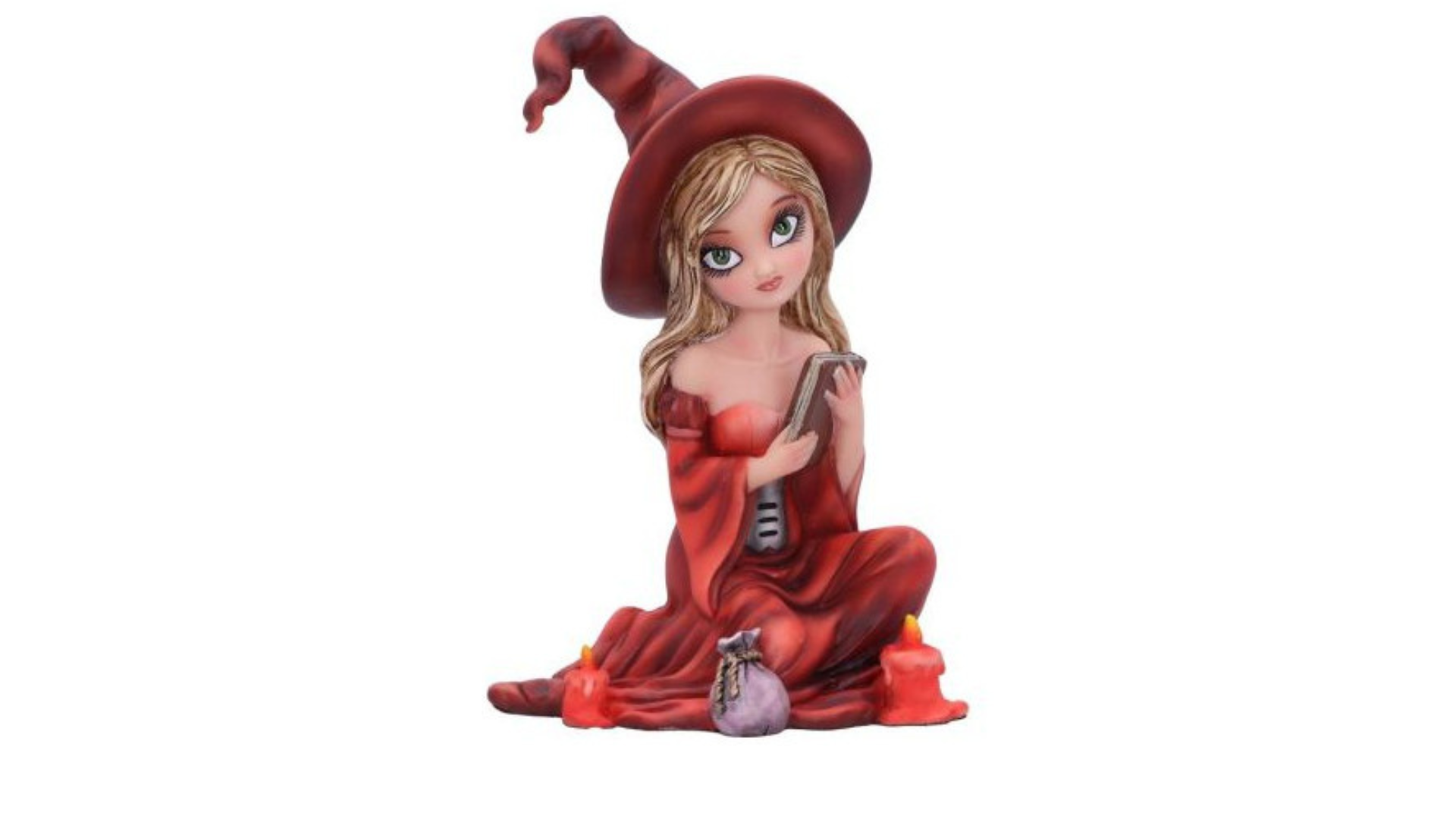 Brujita roja con libro y monedas Brujita roja con libro y monedas