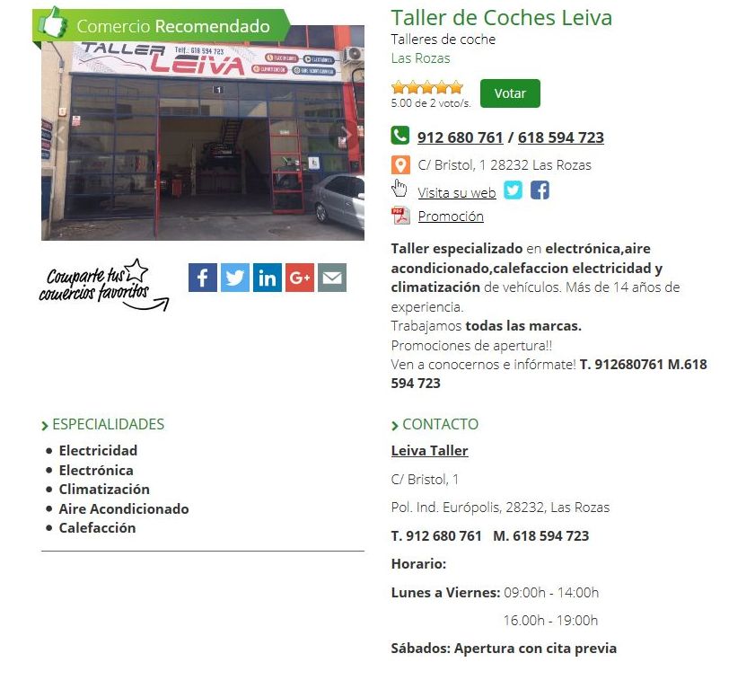 Taller de coches LEIVA en Lo Mejor del Barrio.com
