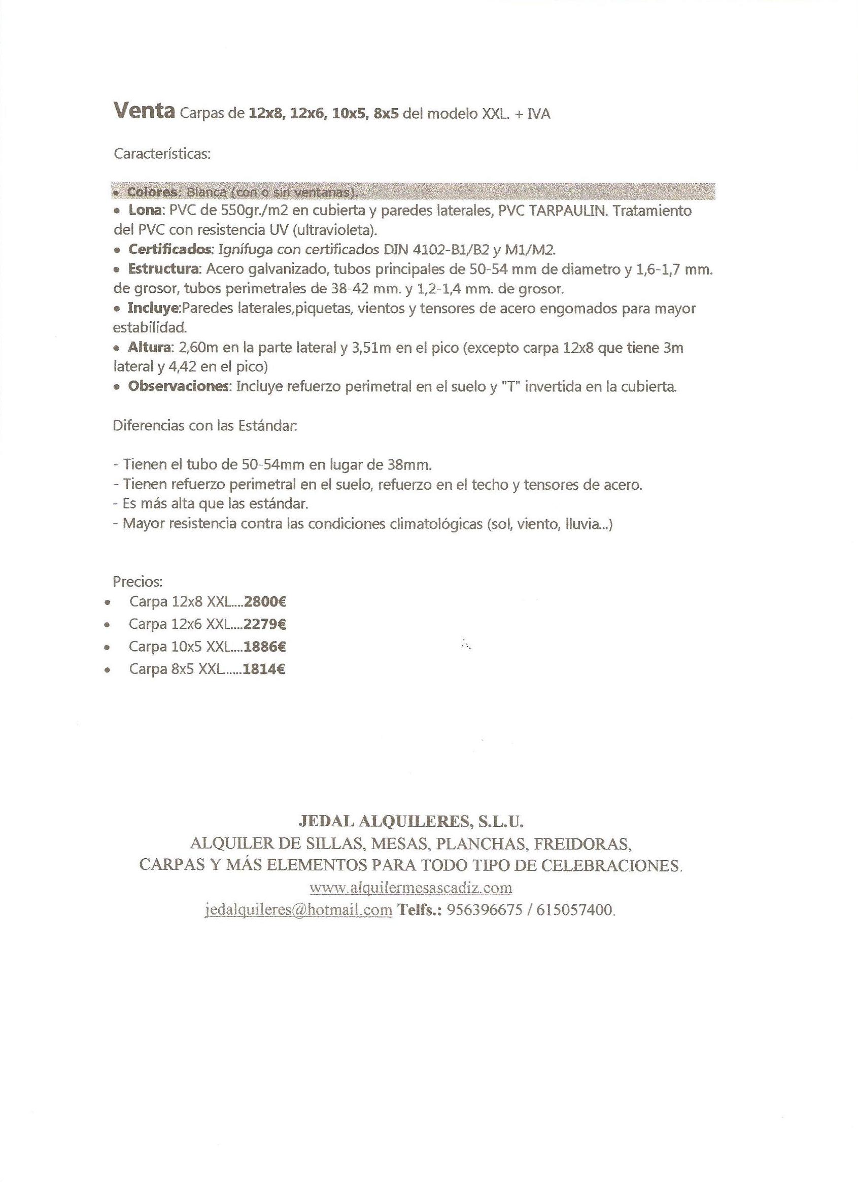 VENTA : Catálogo de Jedal Alquileres VENTA : Catálogo de Jedal Alquileres