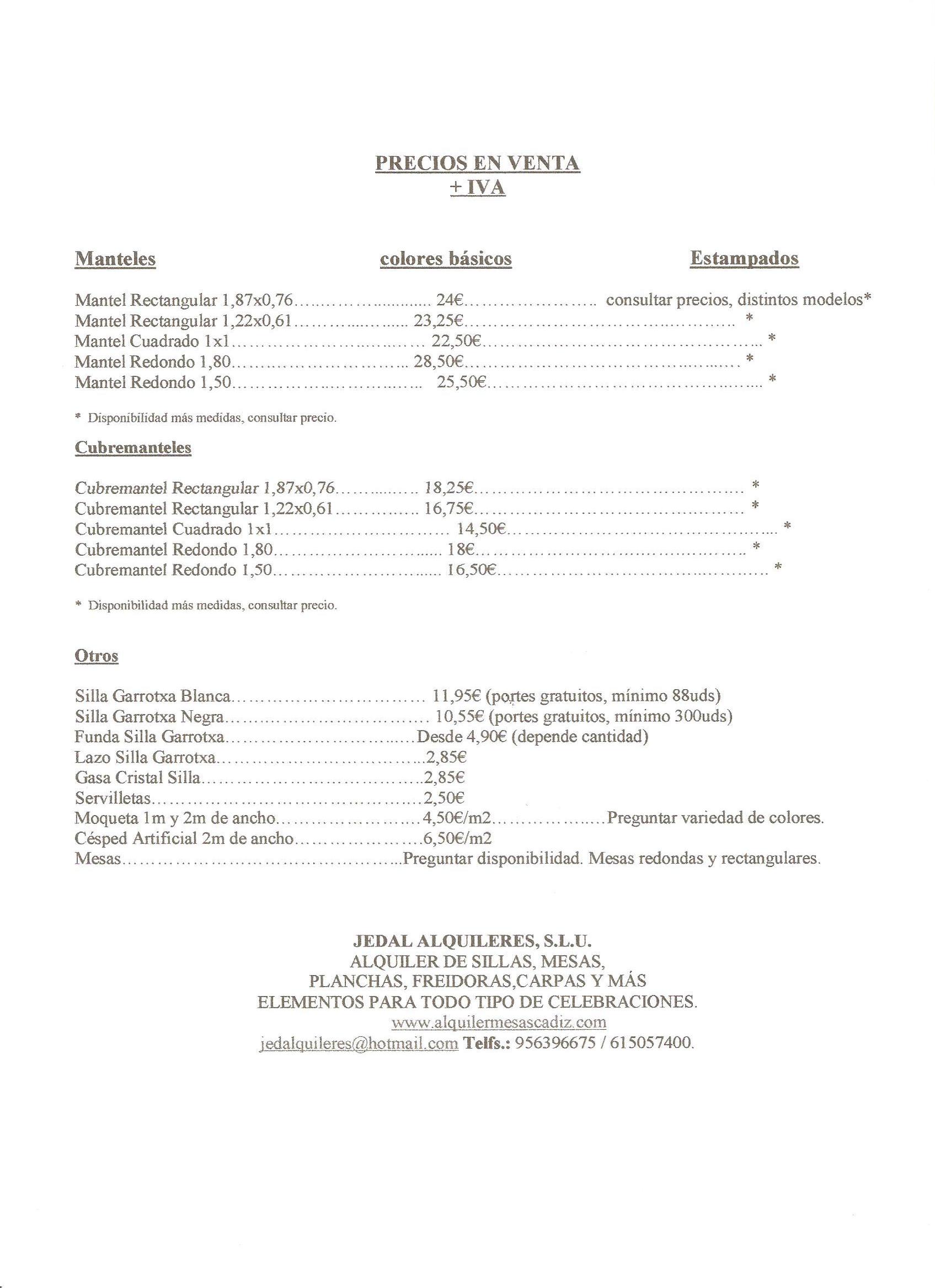 VENTA : Catálogo de Jedal Alquileres VENTA : Catálogo de Jedal Alquileres
