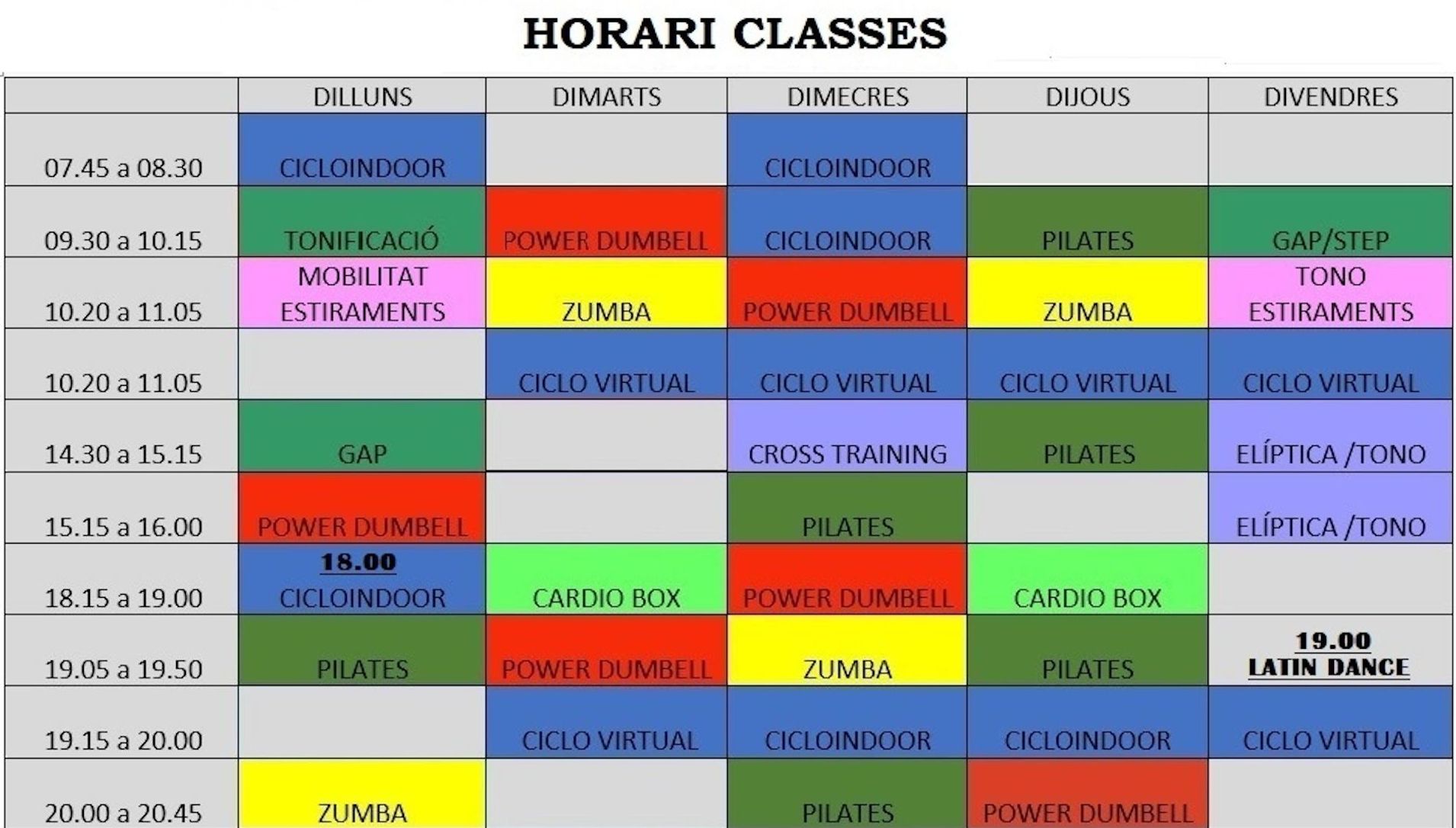 HORARIO CLASES VERANO