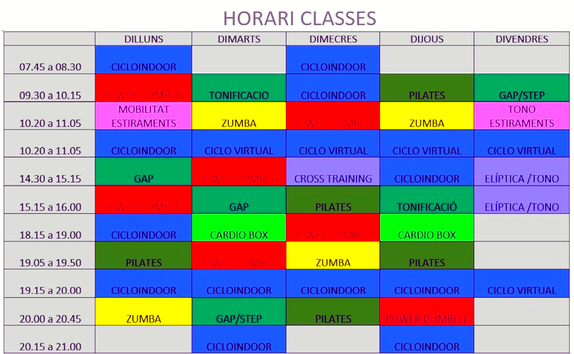 HORARIO CLASES DIRIGIDAS OCTUBRE