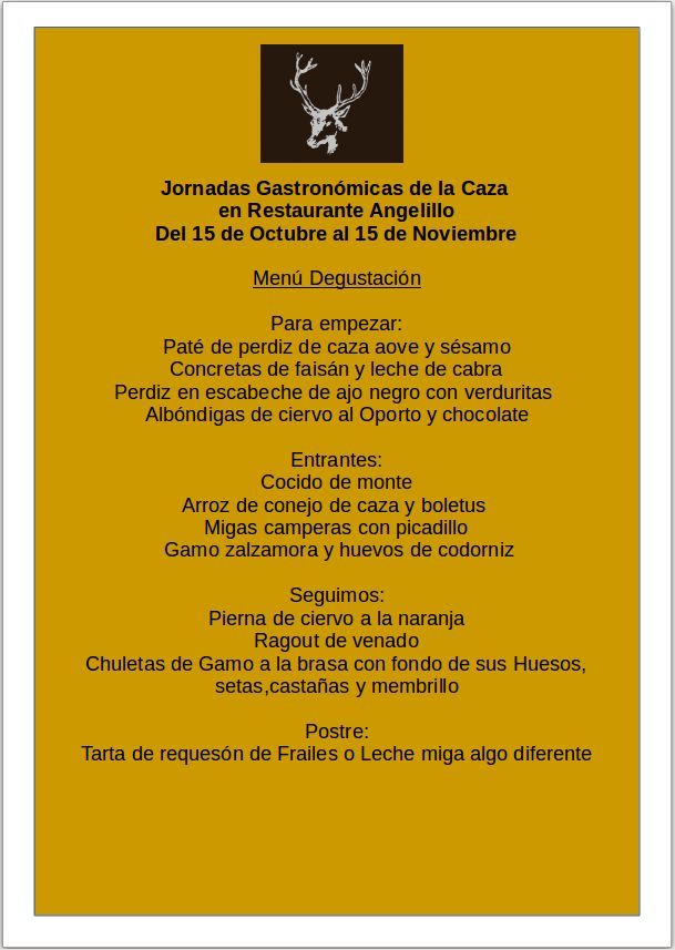 Jornadas Gastronómicas de la Caza 2020: Carta de Restaurante Angelillo Jornadas Gastronómicas de la Caza 2020: Carta de Restaurante Angelillo