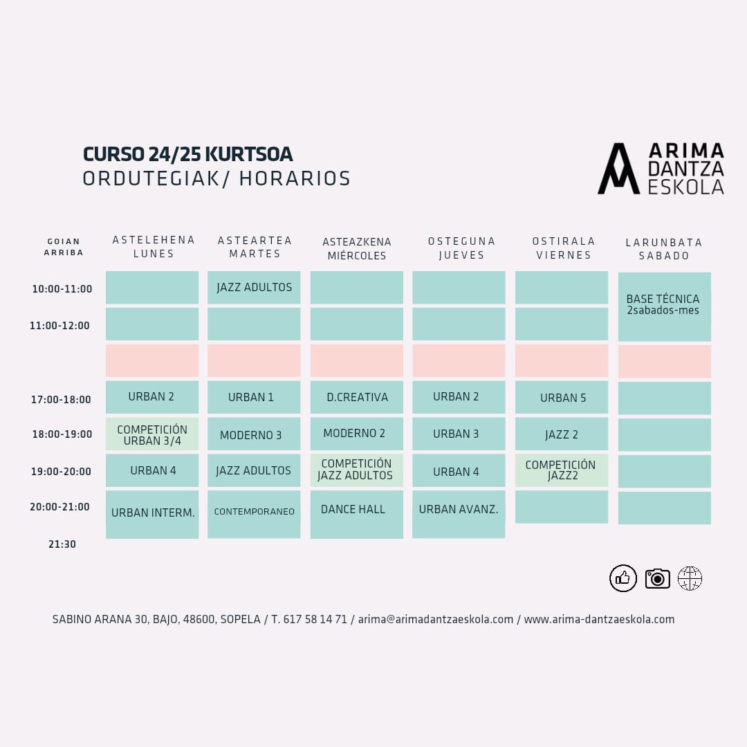 Nuevo horario: Servicios  de Arima Dantza Eskola