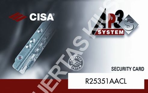 Tarjeta del cilindro de seguridad CISA AP3S. Tarjeta del cilindro de seguridad CISA AP3S.