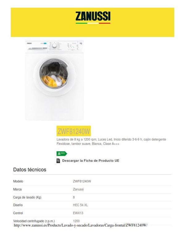 Lavadora Zanussi 8 kg: Servicios of Ramilux Lavadora Zanussi 8 kg: Servicios of Ramilux