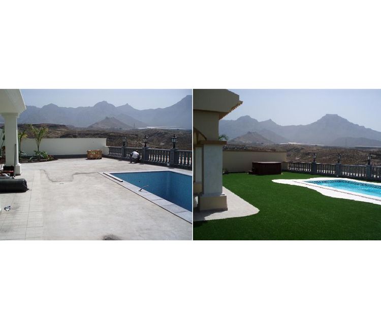 Antes y después de jardín para piscina