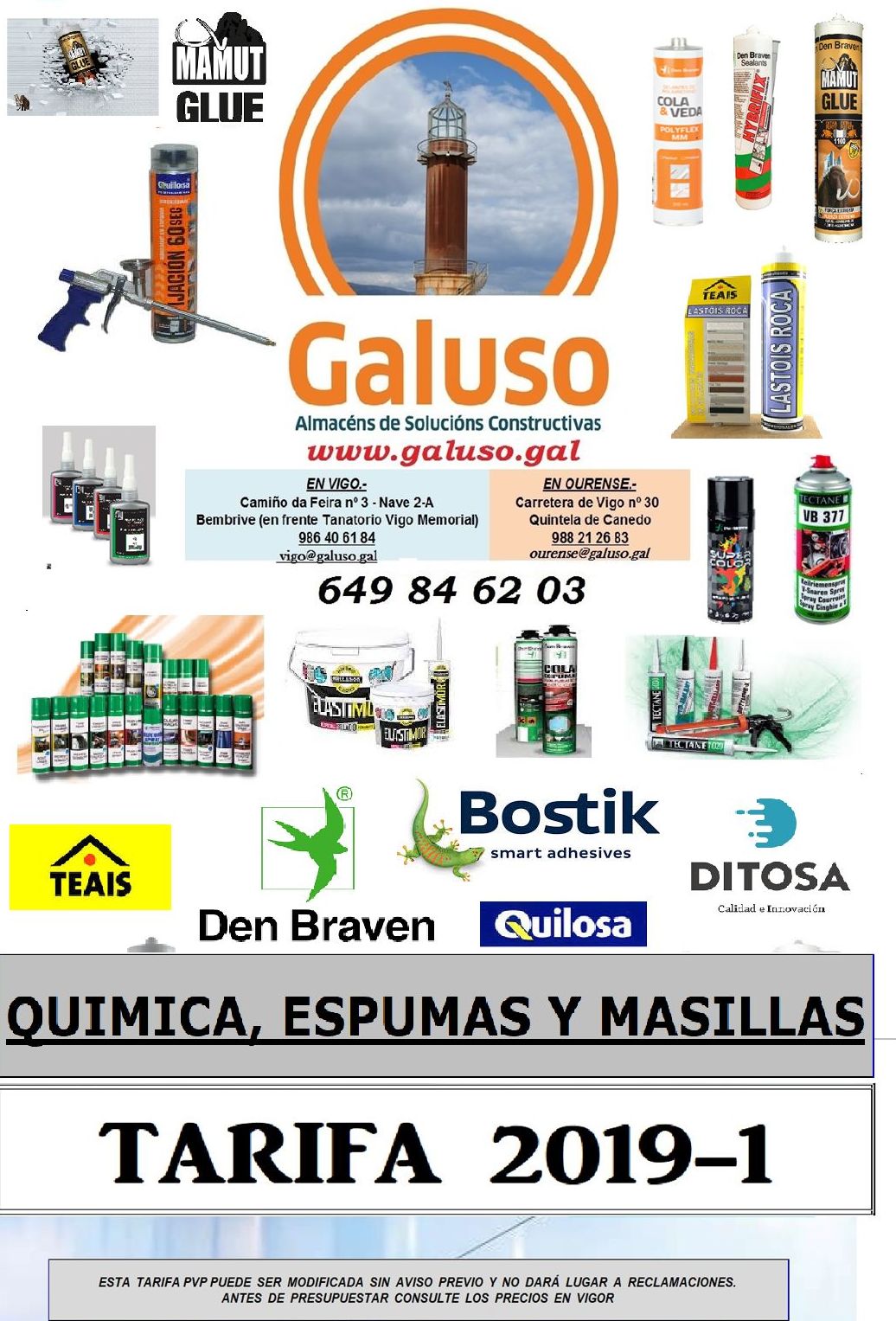 TARIFA QUIMICOS Y MASILLAS: Catálogo de Galuso TARIFA QUIMICOS Y MASILLAS: Catálogo de Galuso