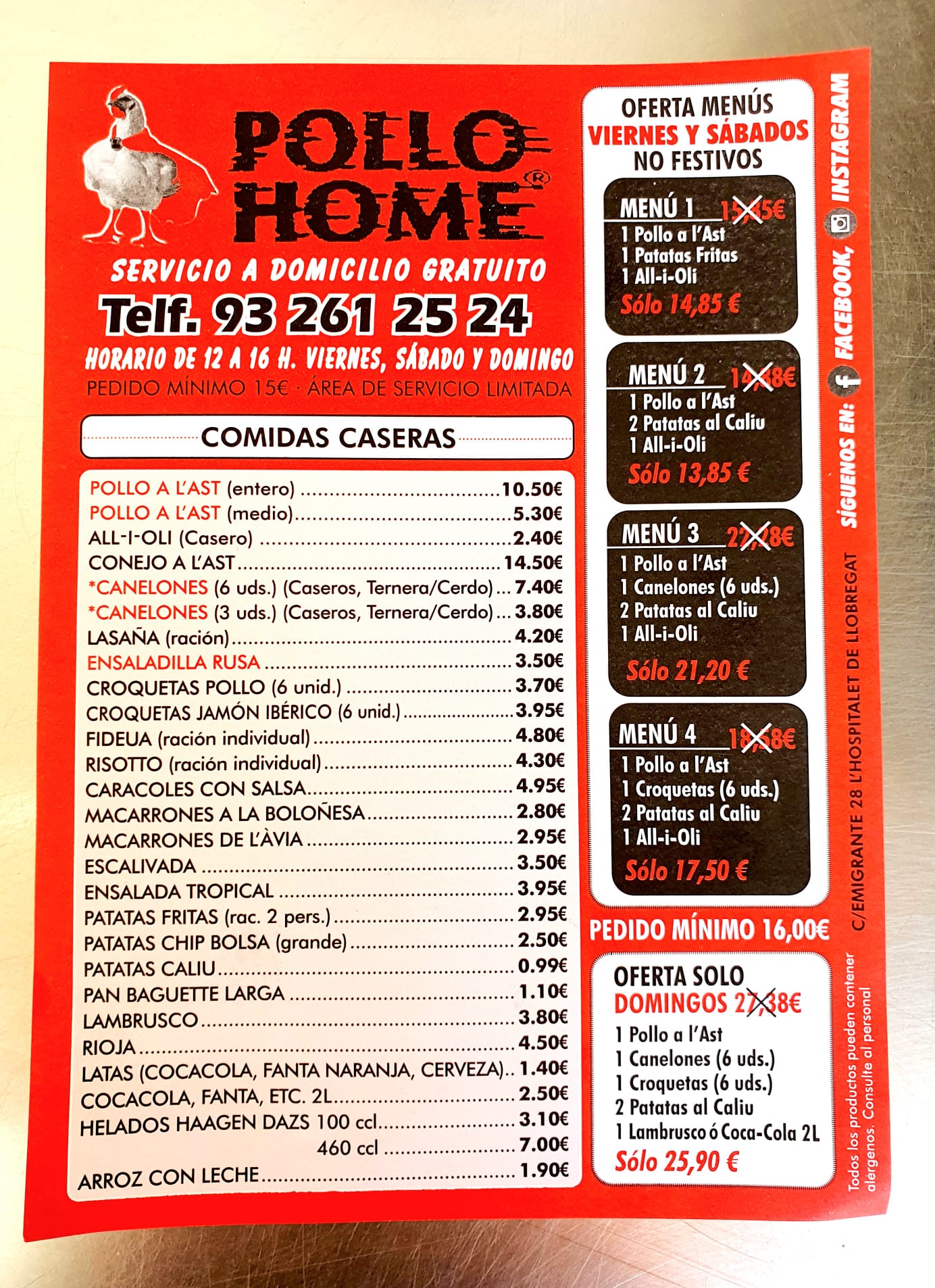 TODOS LOS MENÚS Y PRECIOS: Productos y servicios de Pollo Home TODOS LOS MENÚS Y PRECIOS: Productos y servicios de Pollo Home