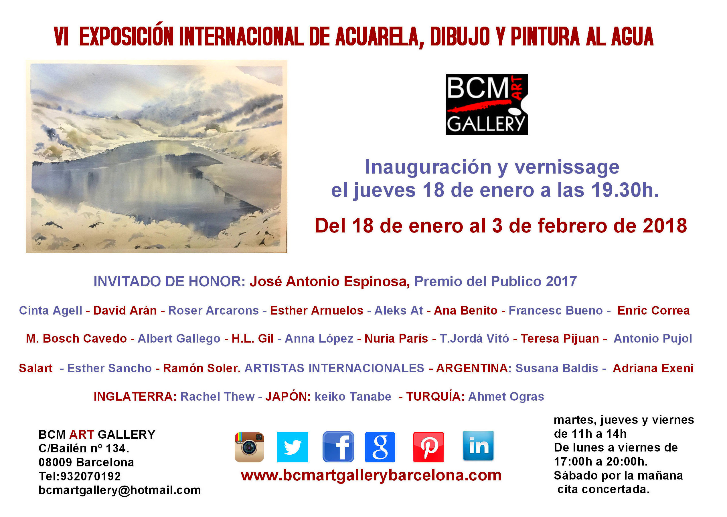 VI EXPOSICIÓN INTERNACIONAL DE ACUARELA, DIBUJO Y PINTURA AL AGUA: Exposiciones y artistas de MONTSERRAT BOSCH CAVEDO