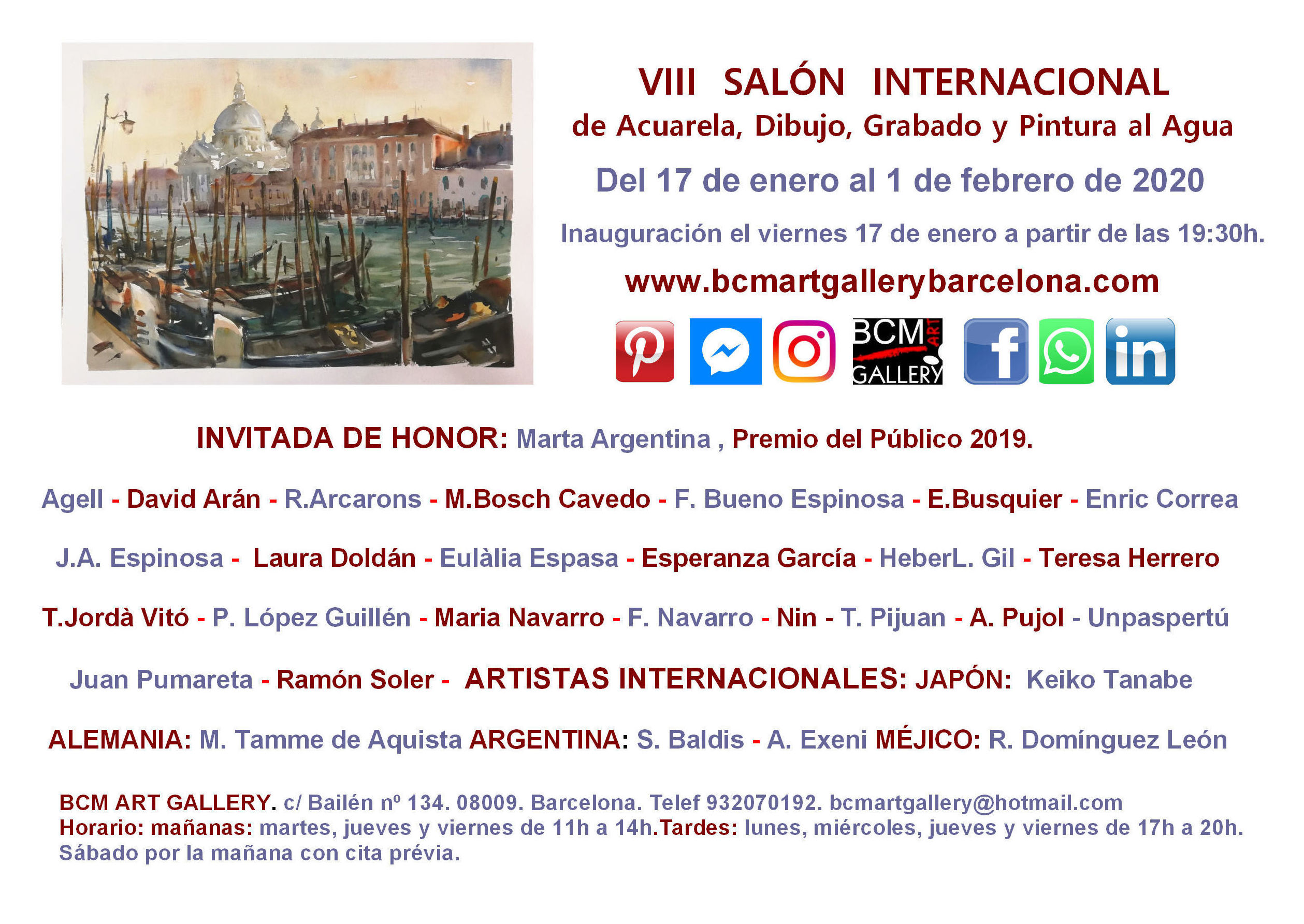 VIII SALÓN DE ACUARELA , DIBUJO, GRABADO Y PINTURA AL AGUA: Exposiciones y artistas de BCM Art Gallery