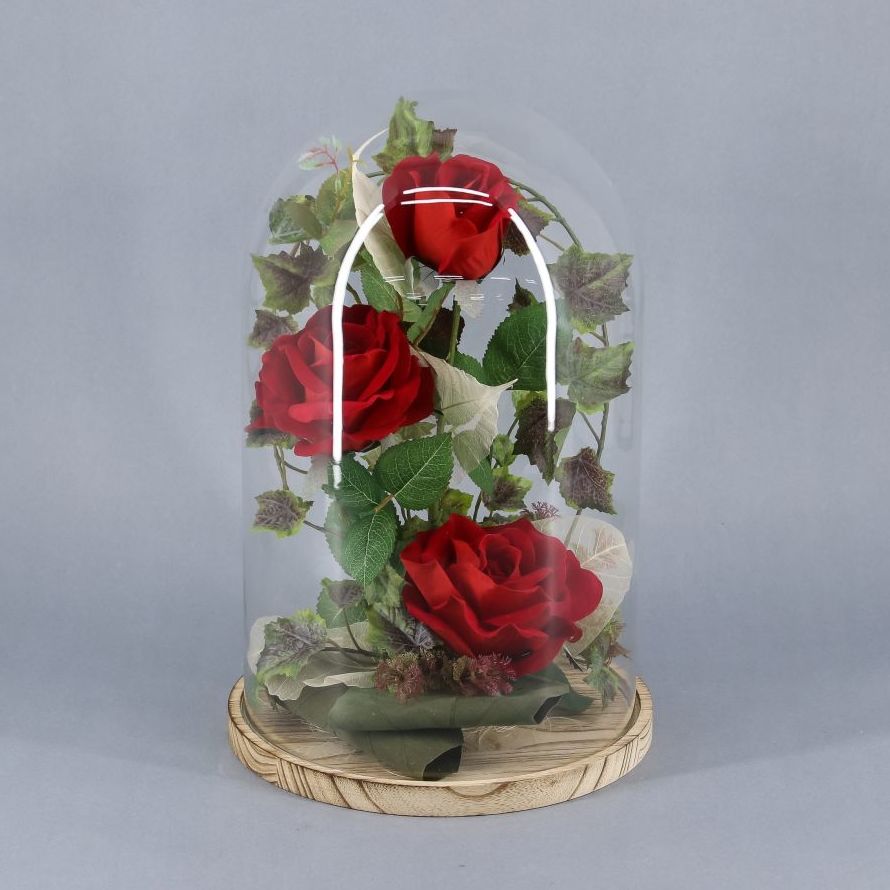 Cúpula de bella y bestia 3 rosas eternas Cúpula de bella y bestia 3 rosas eternas