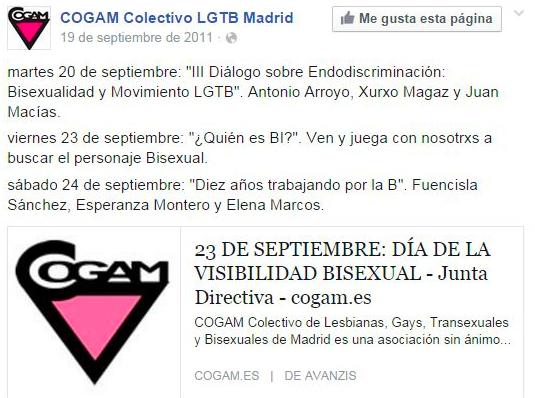 "III Diálogo sobre Endodiscriminación: Bisexualidad y Movimiento LGTB"