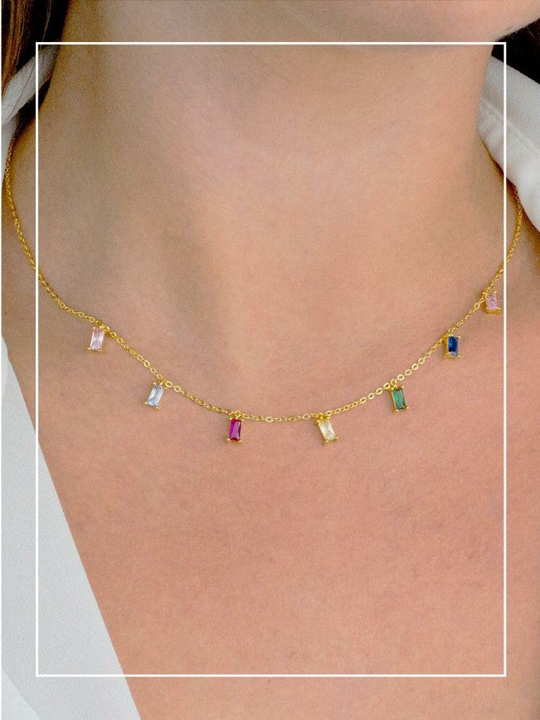 Gargantilla en plata de ley con circonitas de colores engastadas colgando: Catálogo de Joyería Izquierdo Gargantilla en plata de ley con circonitas de colores engastadas colgando: Catálogo de Joyería Izquierdo