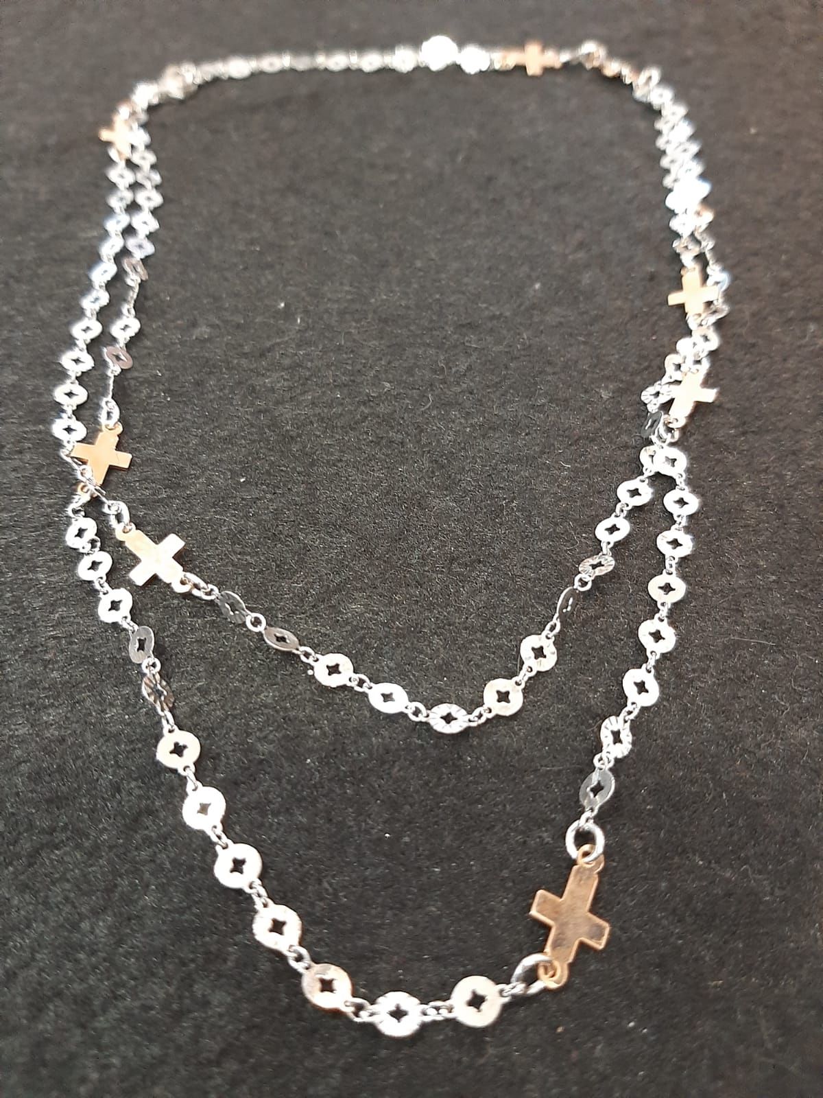 Collar largo aros de plata rodeados y cruces de plata chapada en oro rosa: Catálogo de Joyería Izquierdo Collar largo aros de plata rodeados y cruces de plata chapada en oro rosa: Catálogo de Joyería Izquierdo
