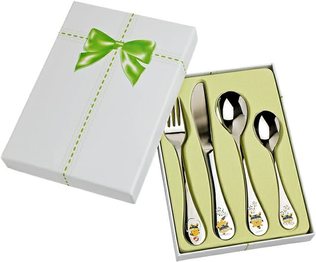 Cubiertos para bebé de acero pulido con dibujo fotograbado de mapaches: Catálogo de Joyería Izquierdo Cubiertos para bebé de acero pulido con dibujo fotograbado de mapaches: Catálogo de Joyería Izquierdo