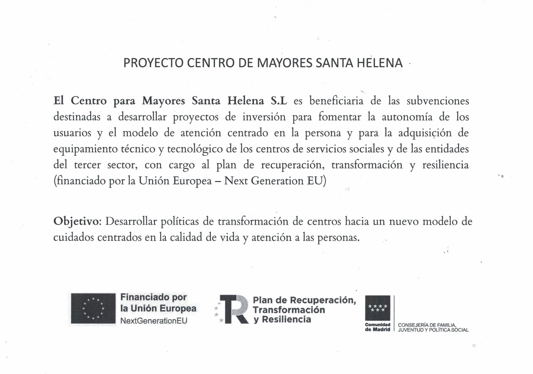 Proyecto Centro para mayores Santa Helena: Servicios de Residencia Mayores Santa Helena Proyecto Centro para mayores Santa Helena: Servicios de Residencia Mayores Santa Helena