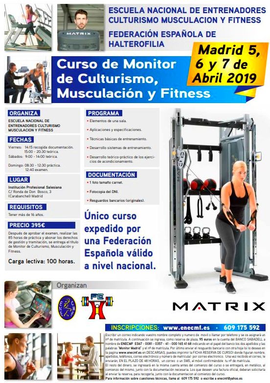 Curso de Monitor de Culturismo Musculación y Fitness: Cursos de Escuela Nacional de Entrenadores de Culturismo, Musculación y Fitness (Federación Española de Halterofilia) Curso de Monitor de Culturismo Musculación y Fitness: Cursos de Escuela Nacional de Entrenadores de Culturismo, Musculación y Fitness (Federación Española de Halterofilia)