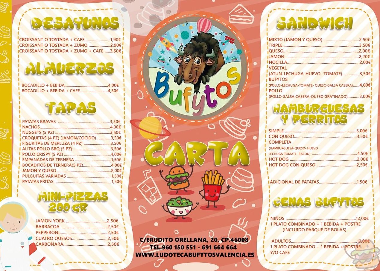 Menú Bufy adultos: Servicios y Actividades de Bufytos Menú Bufy adultos: Servicios y Actividades de Bufytos