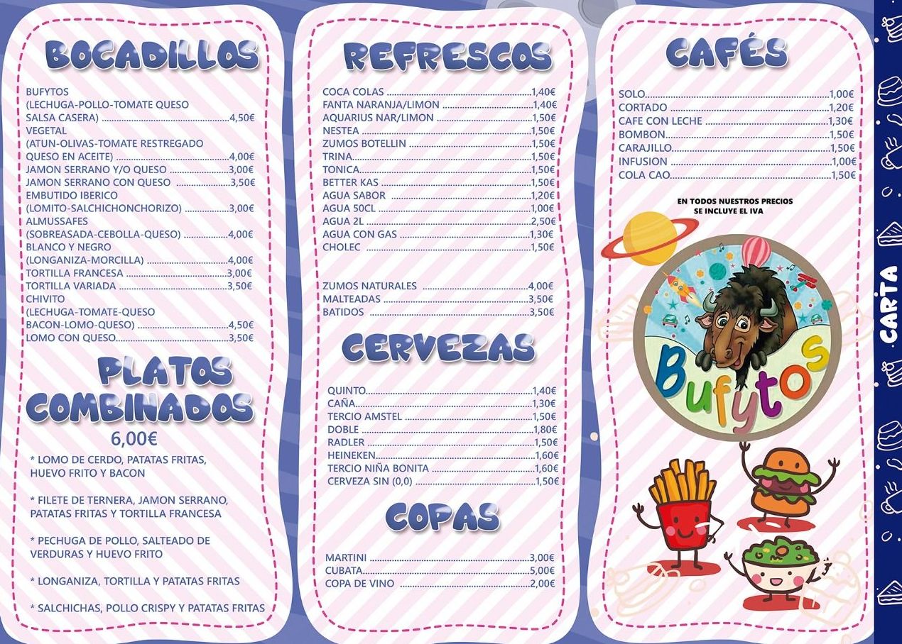Menú Bufy adultos: Servicios y Actividades of Bufytos Menú Bufy adultos: Servicios y Actividades of Bufytos