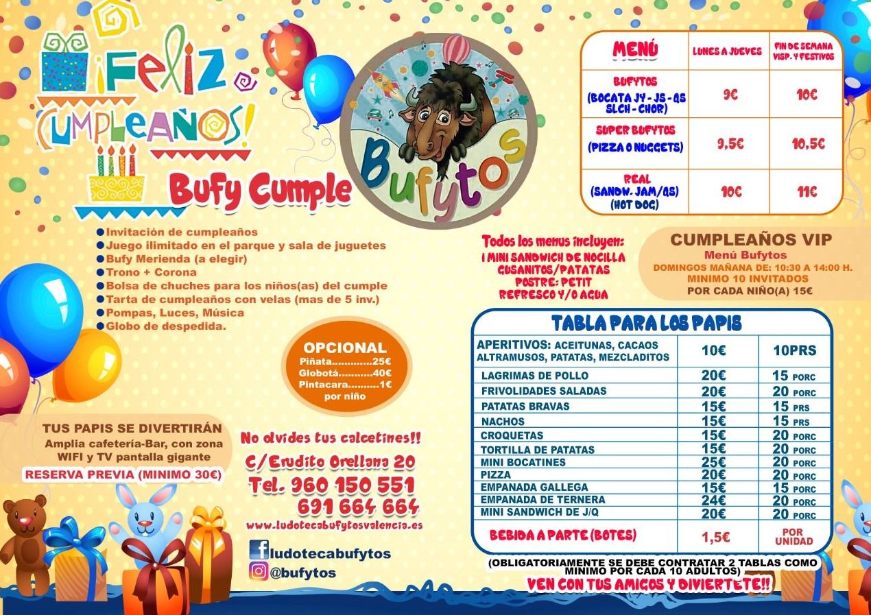 Tarifas cumpleaños Bufytos Tarifas cumpleaños Bufytos