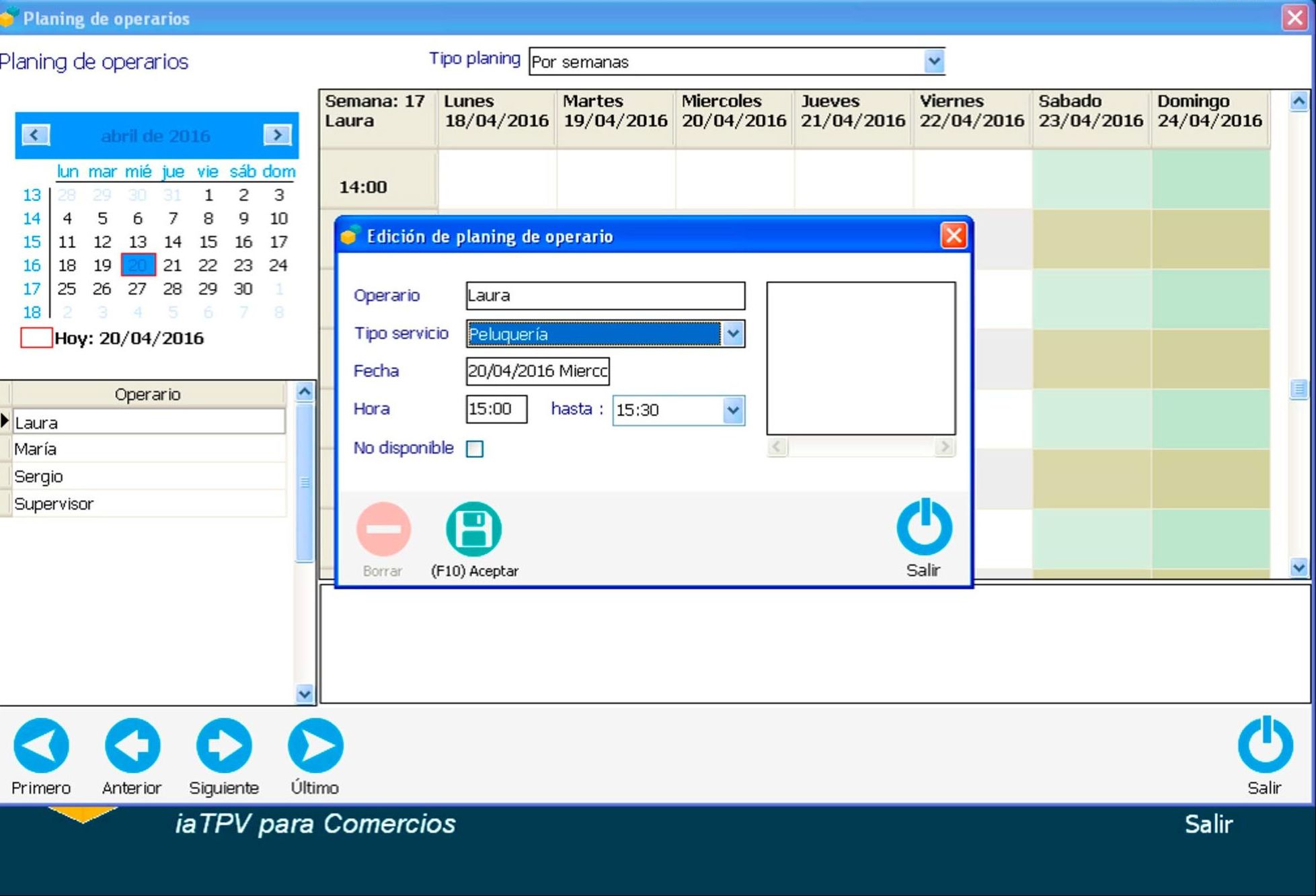 Captura de pantalla del Planning de operarios Captura de pantalla del Planning de operarios