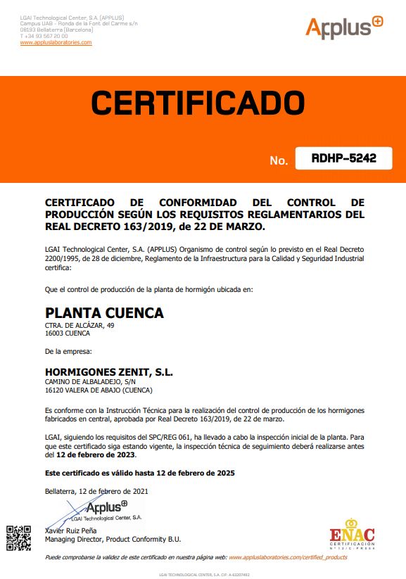 Certificados a nivel europeo: Catálogo de HORMIGONES ZENIT, S.L. Certificados a nivel europeo: Catálogo de HORMIGONES ZENIT, S.L.