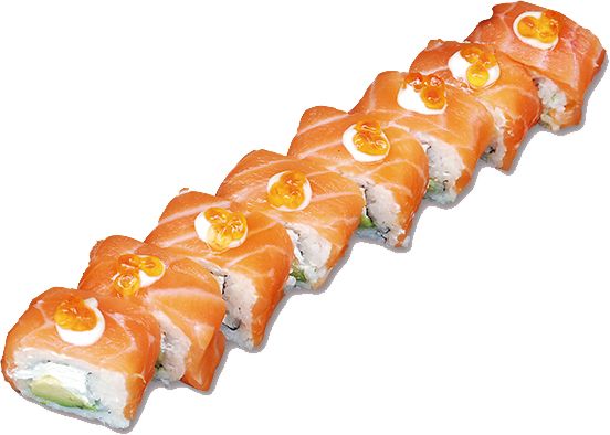 Uramaki, queso, aguacate y tapa de salmón Uramaki, queso, aguacate y tapa de salmón