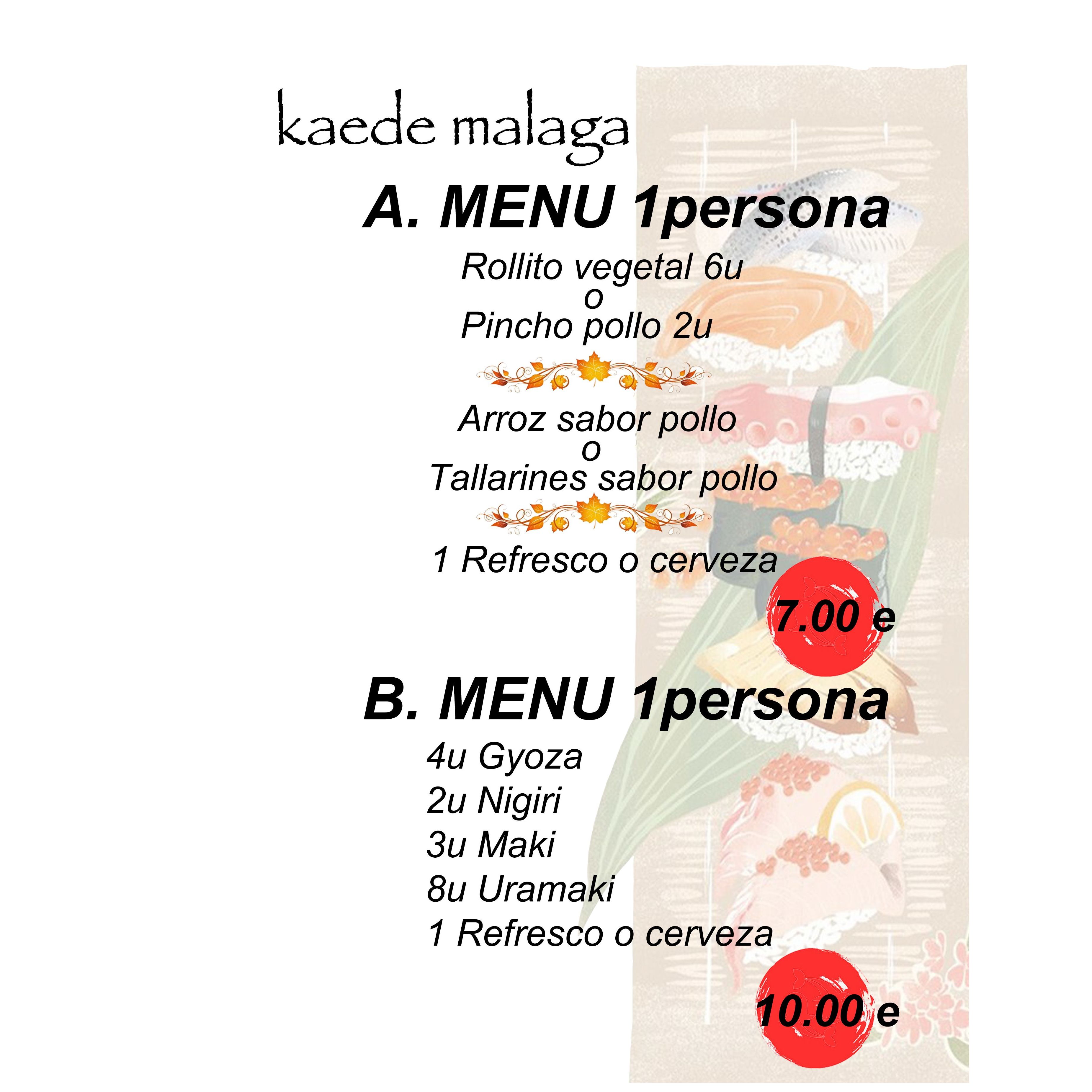 Menús solo servicio recoger en el restaurante: Cocina japonesa de Kaede Restaurante Japonés Menús solo servicio recoger en el restaurante: Cocina japonesa de Kaede Restaurante Japonés