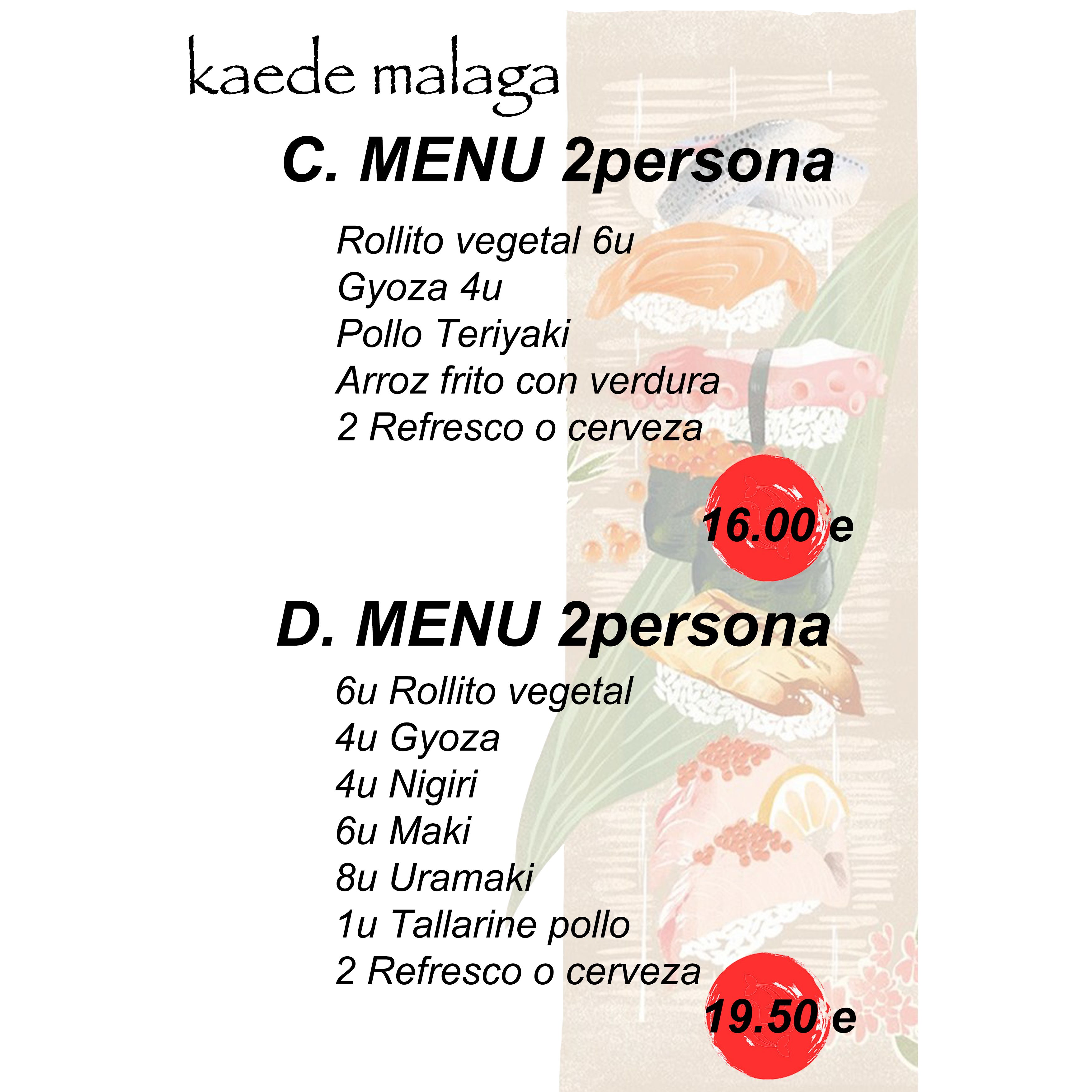 Menús solo servicio recoger en el restaurante: Cocina japonesa de Kaede Restaurante Japonés Menús solo servicio recoger en el restaurante: Cocina japonesa de Kaede Restaurante Japonés