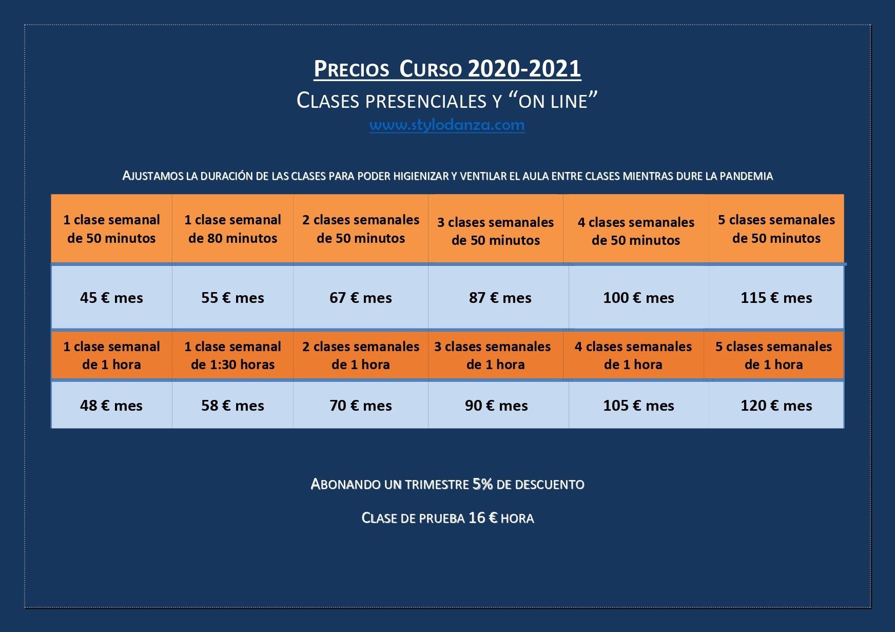Precios Curso 2020-2021 Precios Curso 2020-2021