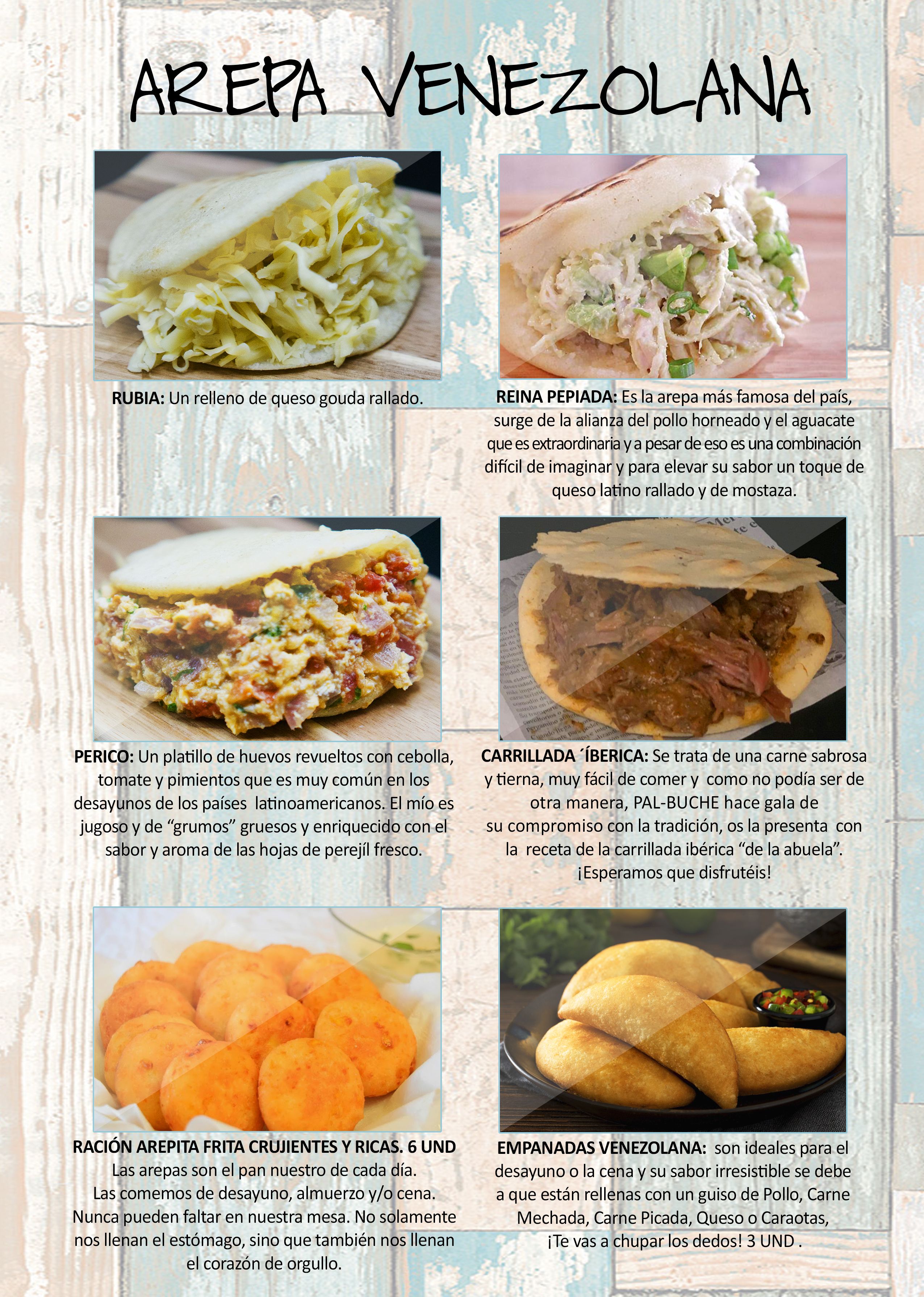 Arepa Venezolana: Carta de Restaurante Pal-buche Arepa Venezolana: Carta de Restaurante Pal-buche