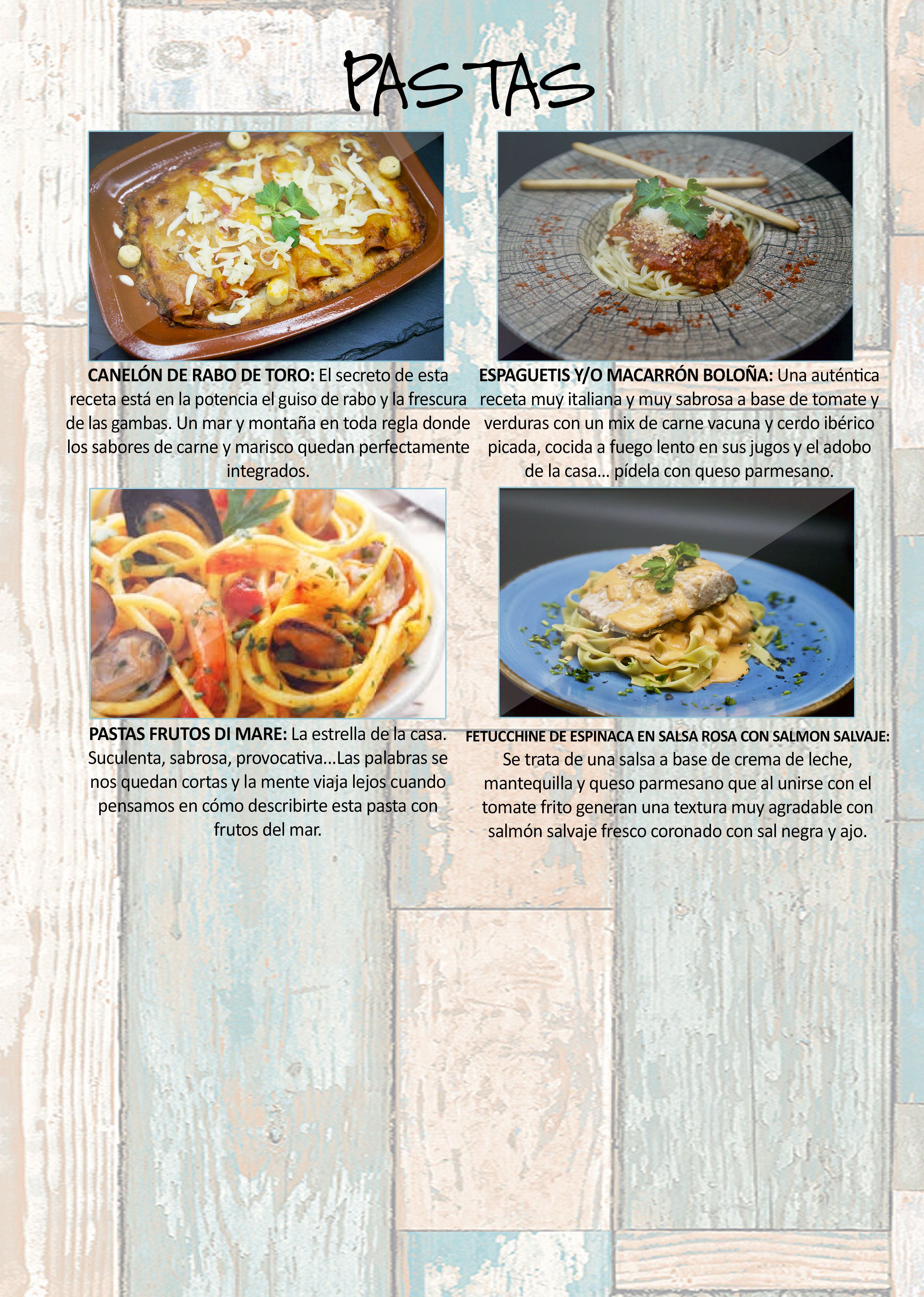 Pastas: Carta de Restaurante Pal-buche Pastas: Carta de Restaurante Pal-buche