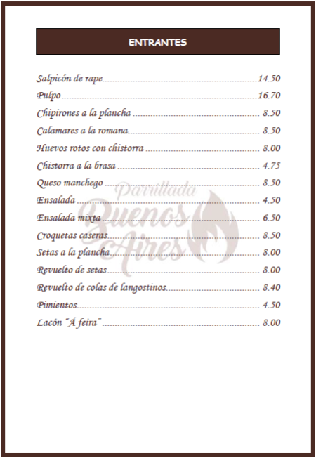 Entrantes - Parrillada Buenos Aires A Coruña Entrantes - Parrillada Buenos Aires A Coruña