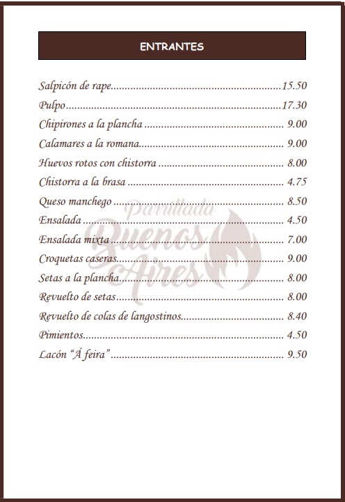 Entrantes - Parrillada Buenos Aires A Coruña Entrantes - Parrillada Buenos Aires A Coruña