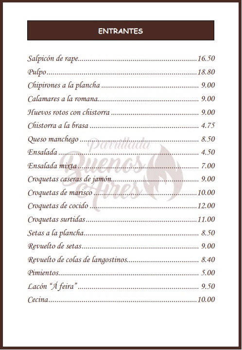 Entrantes - Parrillada Buenos Aires A Coruña Entrantes - Parrillada Buenos Aires A Coruña