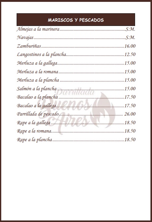 Mariscos y pescados - Parrillada Buenos Aires A Coruña Mariscos y pescados - Parrillada Buenos Aires A Coruña