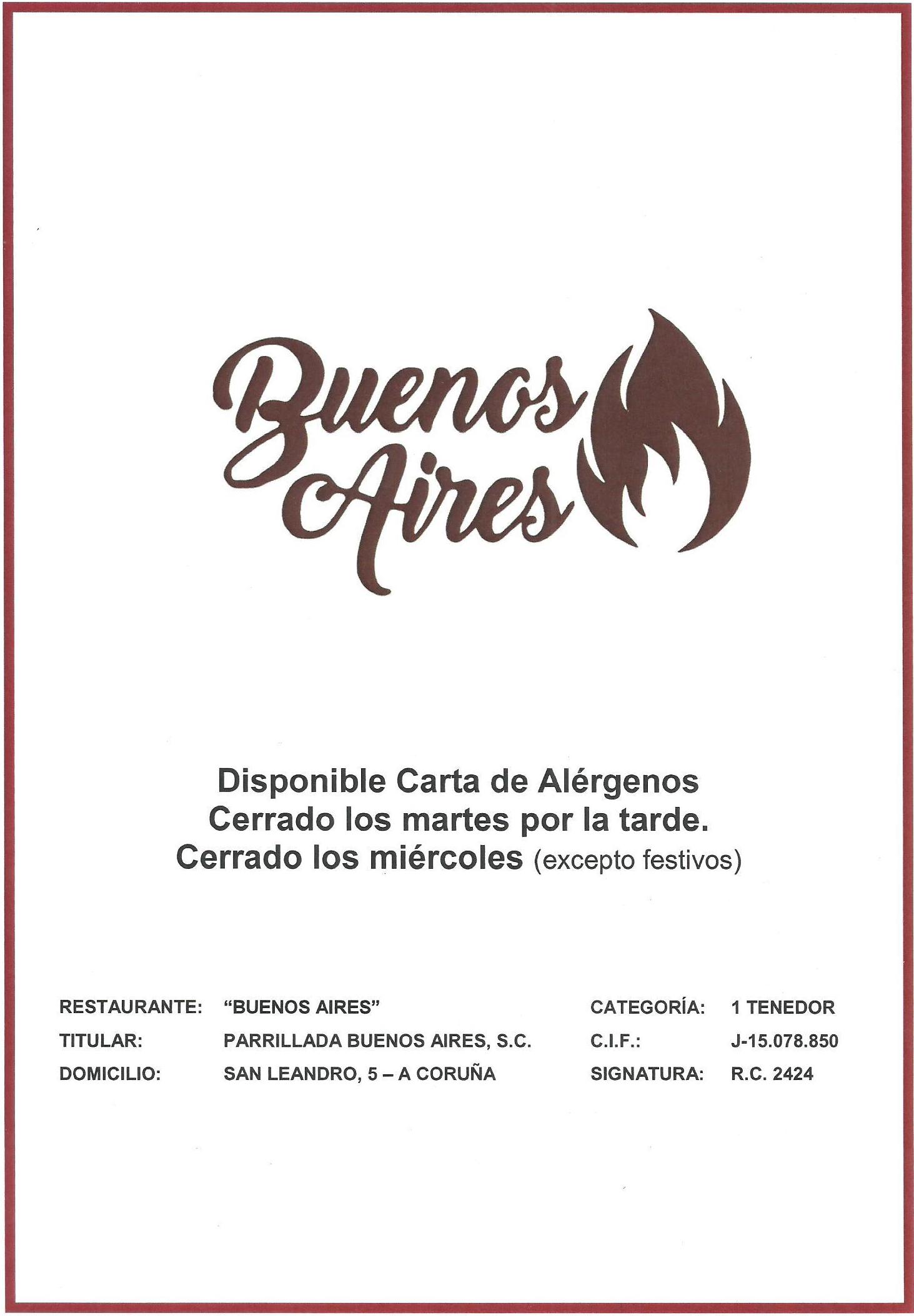 Portada Carta - Parrillada Buenos Aires A Coruña Portada Carta - Parrillada Buenos Aires A Coruña