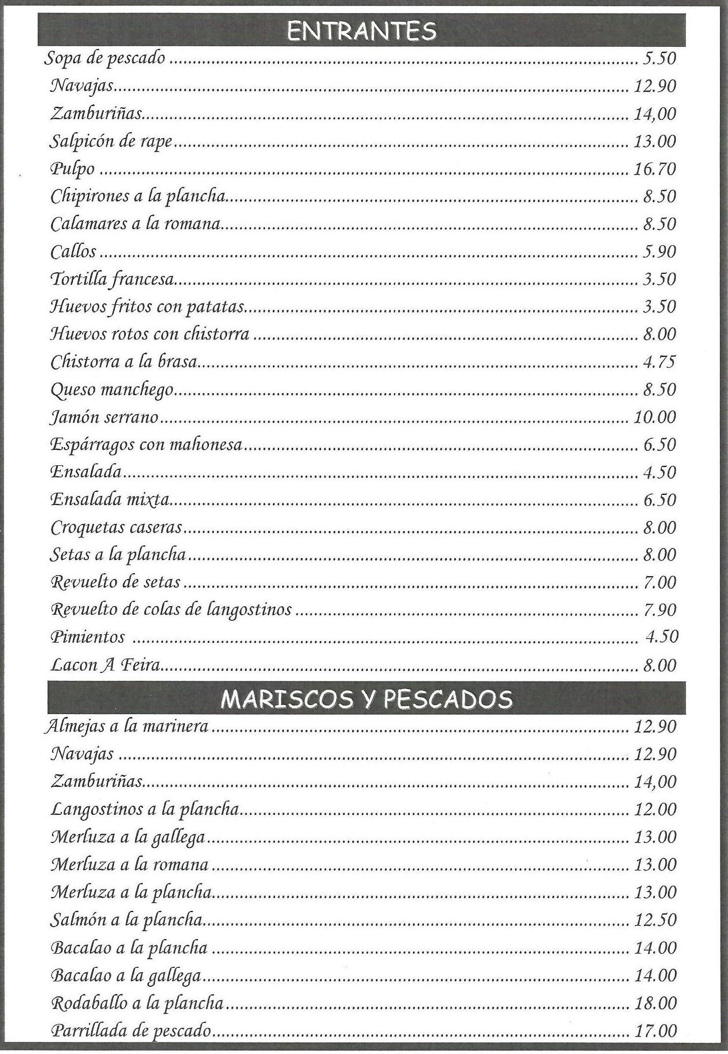 Entrantes, mariscos y pescados - Parrillada Buenos Aires A Coruña Entrantes, mariscos y pescados - Parrillada Buenos Aires A Coruña