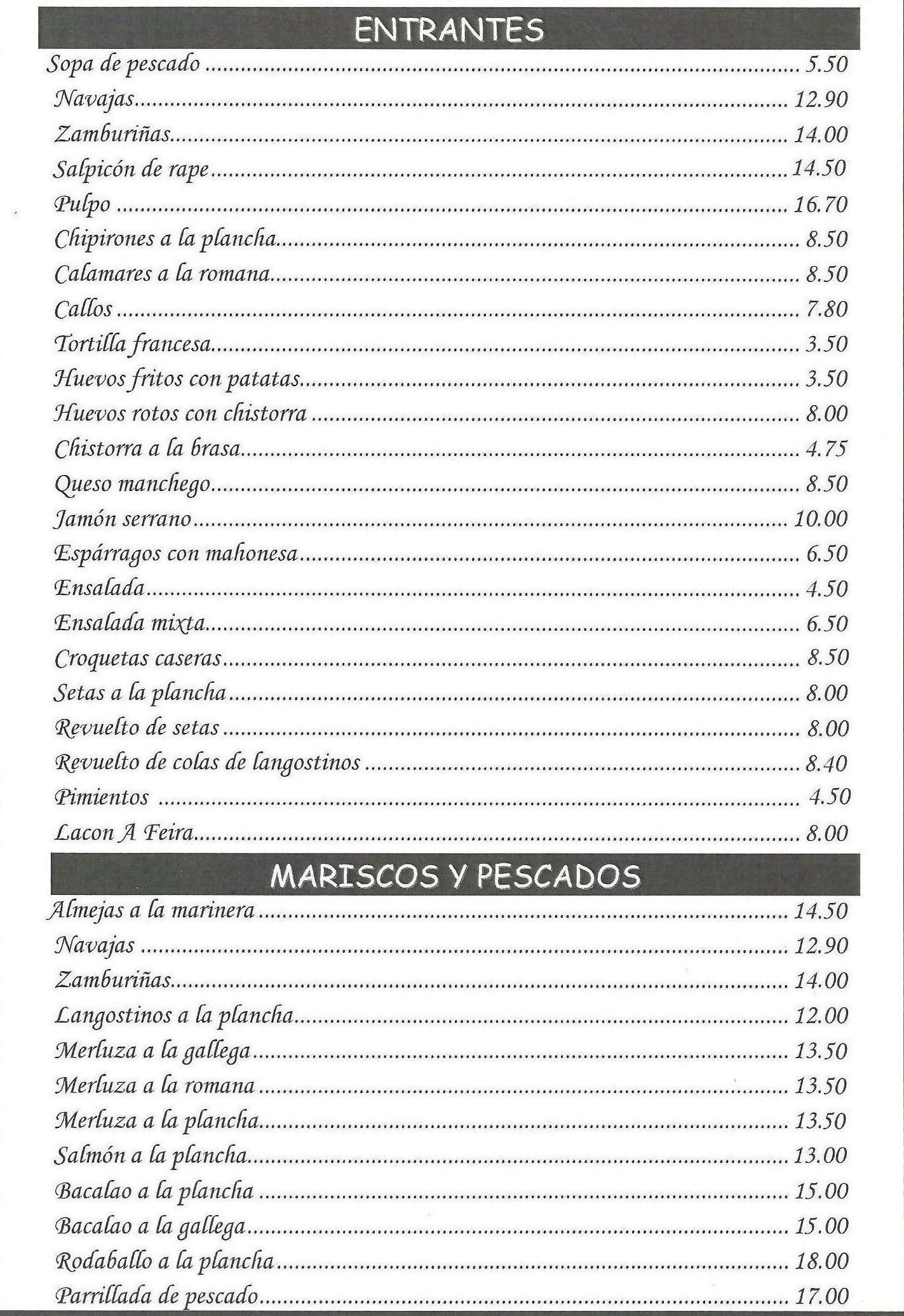 Entrantes, mariscos y pescados - Parrillada Buenos Aires A Coruña Entrantes, mariscos y pescados - Parrillada Buenos Aires A Coruña