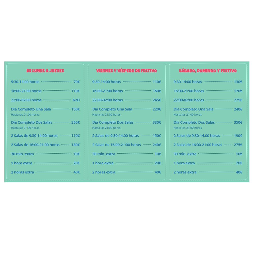 Horarios y tarifas: Salas de Diverworld Horarios y tarifas: Salas de Diverworld