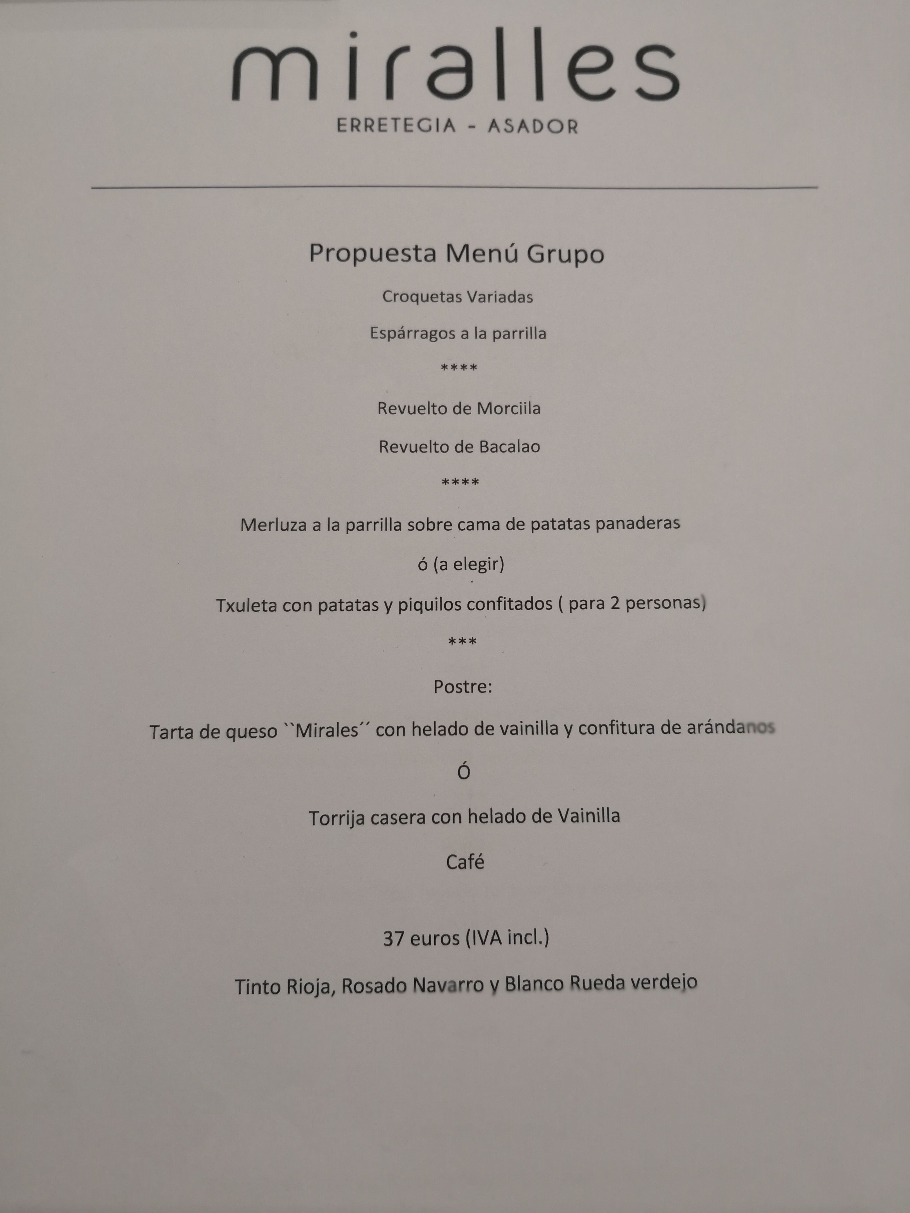Menús para grupos: Carta y menús de Asador Miralles Menús para grupos: Carta y menús de Asador Miralles