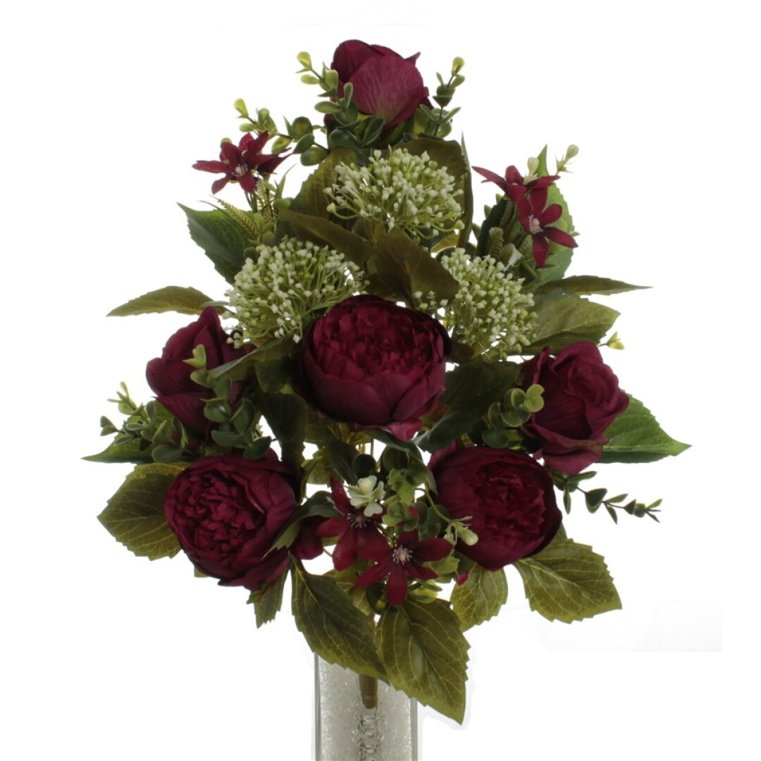 RAMO ENCARADO DE PEONIA Y ROSA (55CM)/ BURDEOS REF: 5263_BUR PRECIO: 6,20€ RAMO ENCARADO DE PEONIA Y ROSA (55CM)/ BURDEOS REF: 5263_BUR PRECIO: 6,20€