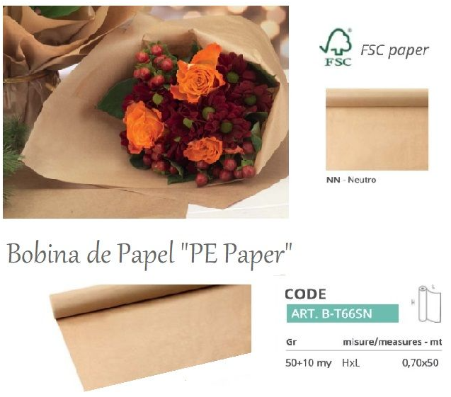 BOBINA MODELO "PE Paper" DE PAPEL KRAFT FSC + PE IMPERMEABLE (0,70 x 50MT) REF: B-T66SN PRECIO: 13,50€ BOBINA MODELO "PE Paper" DE PAPEL KRAFT FSC + PE IMPERMEABLE (0,70 x 50MT) REF: B-T66SN PRECIO: 13,50€