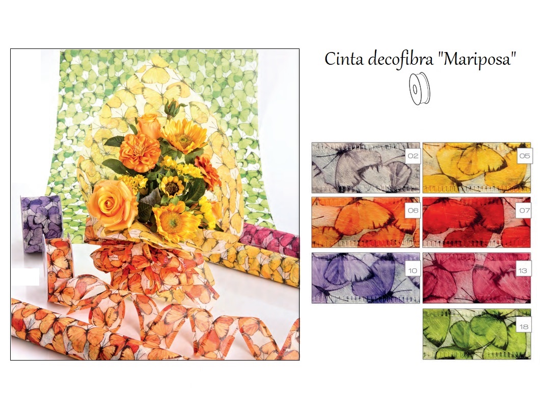 Cinta decofibra modelo "Mariposa" impresa digitalmente con bordes de nailon (40mm x25mt) Colores: 2,5,6,7,10,13 y 18 ref: 0735+color precio: 5,25€/ud OFERTA: x6 UD EL PRECIO UNITARIO SE REDUCE A 4,25€/ud Cinta decofibra modelo "Mariposa" impresa digitalmente con bordes de nailon (40mm x25mt) Colores: 2,5,6,7,10,13 y 18 ref: 0735+color precio: 5,25€/ud OFERTA: x6 UD EL PRECIO UNITARIO SE REDUCE A 4,25€/ud